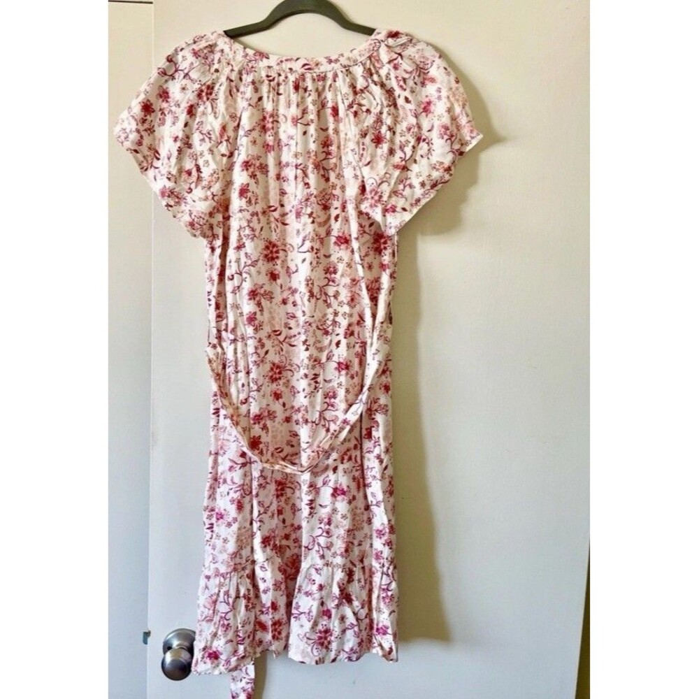 LUCKY BRAND DRESS SIZE L BOHO FLORAL COTTAGE BUTTON UP BELTED RAGLAN SLEEVE NWOT - Picture 2 of 12